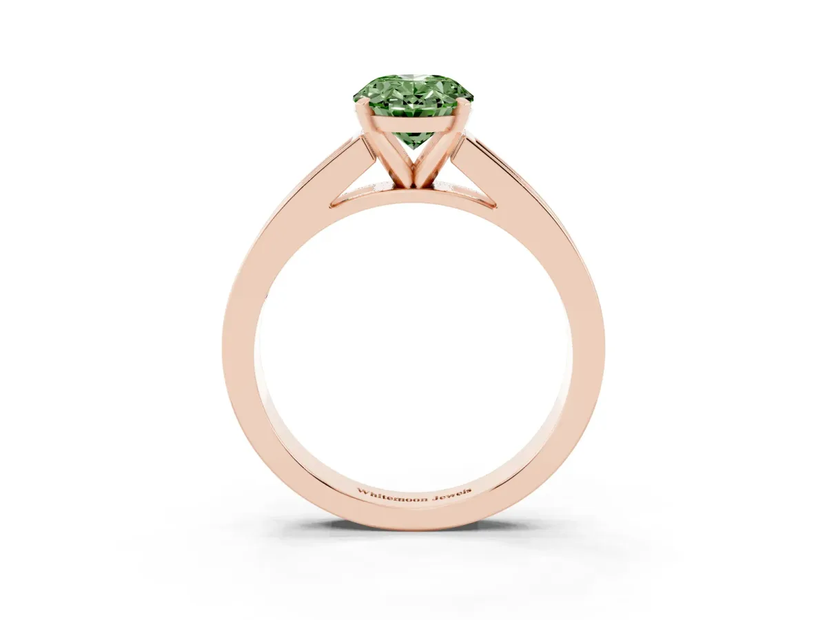 Fancy Green Oval Cut Solitaire Diamond Ring with Channel-Set Band and Four-Prong Setting Rose gold