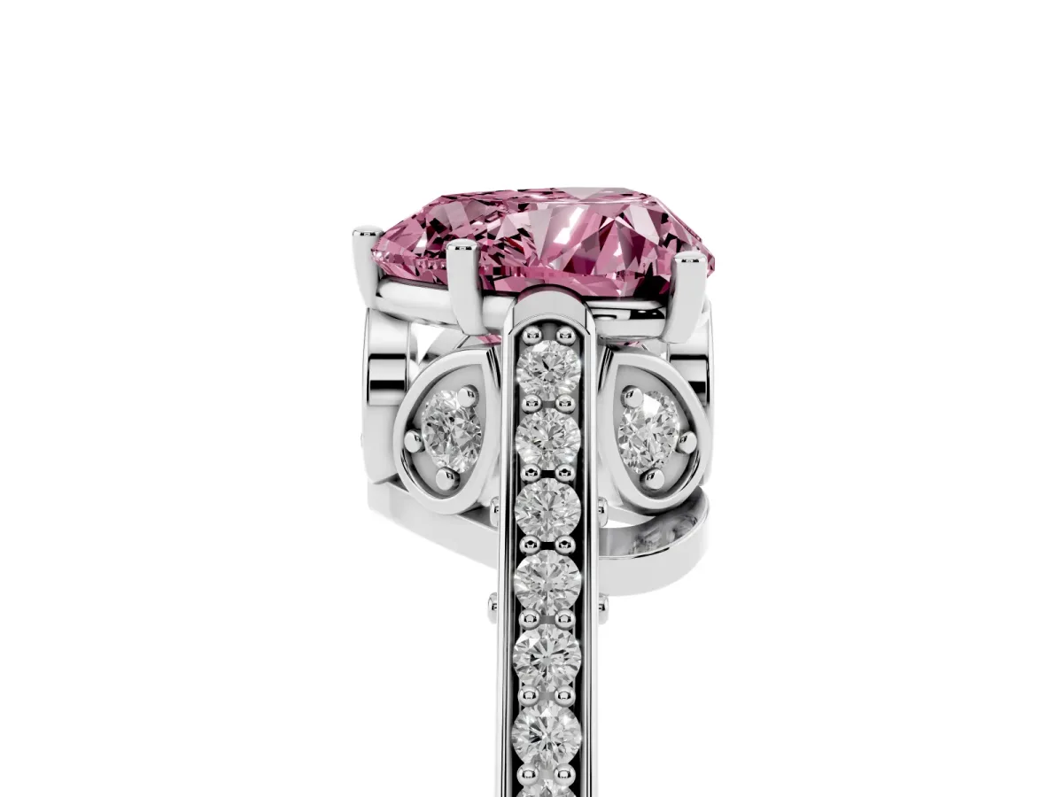 Fancy Pink Heart Cut Cut Cathedral Pave Diamond Engagement Ring with Six-Prong Setting Platinum