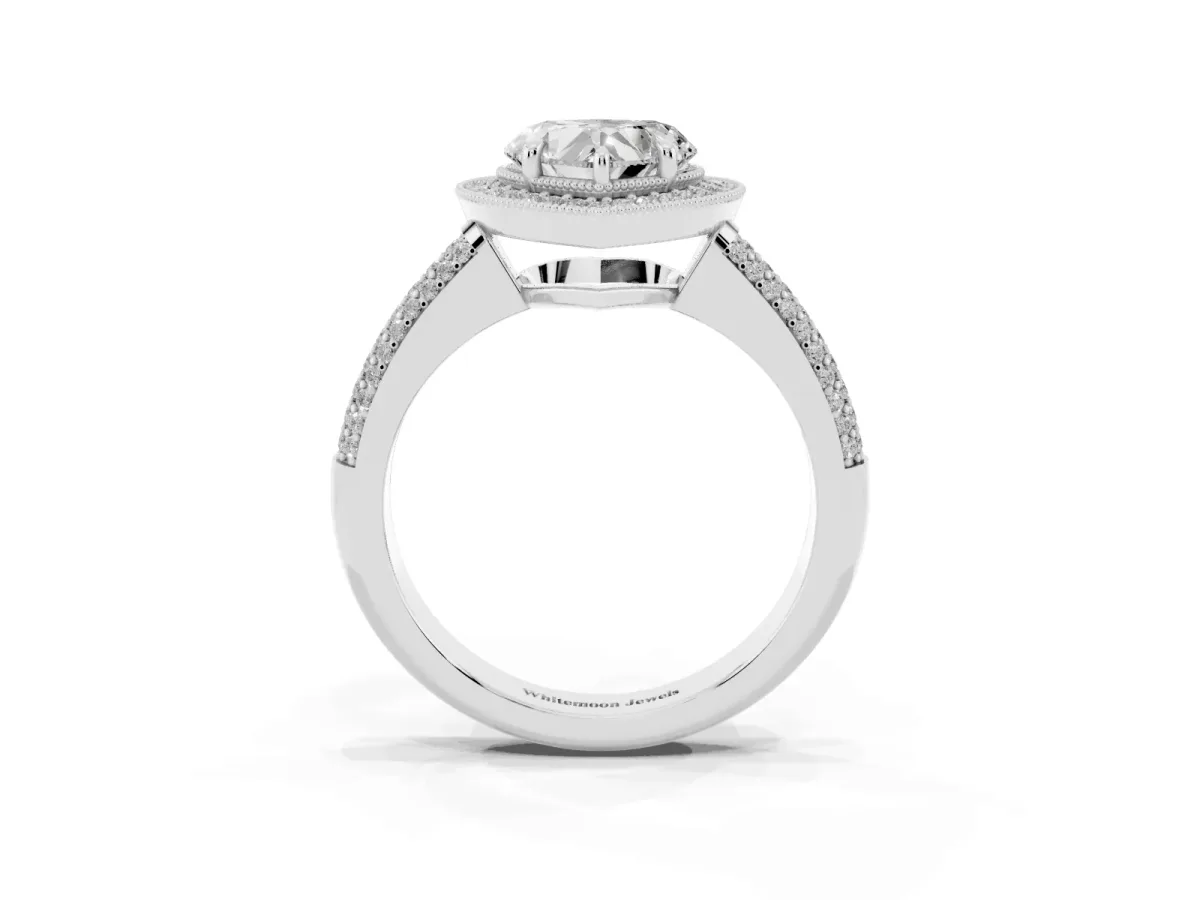 Heart Cut Cut Halo Diamond Pave Band with Four-Prong Setting Silver