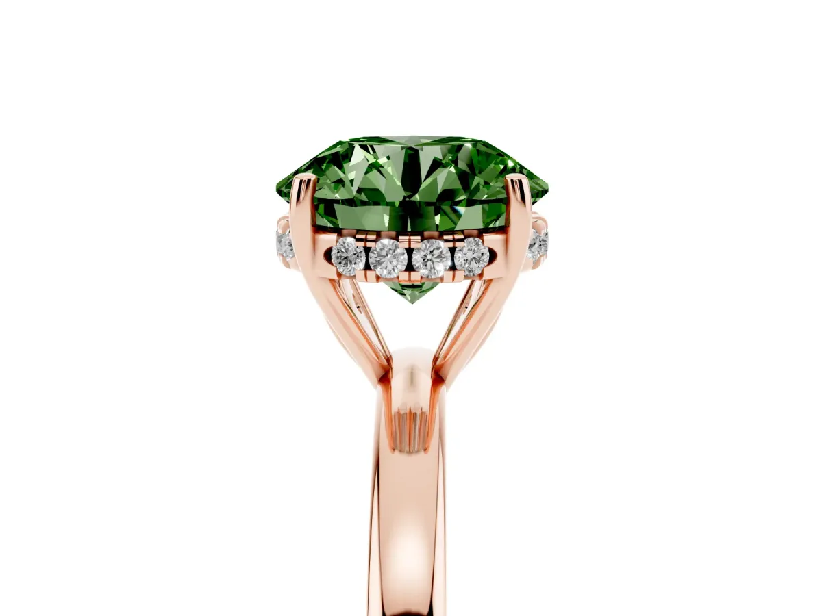 Fancy Green Round Cut Solitaire Diamond Ring with Prong Setting and Plain Band Rose gold
