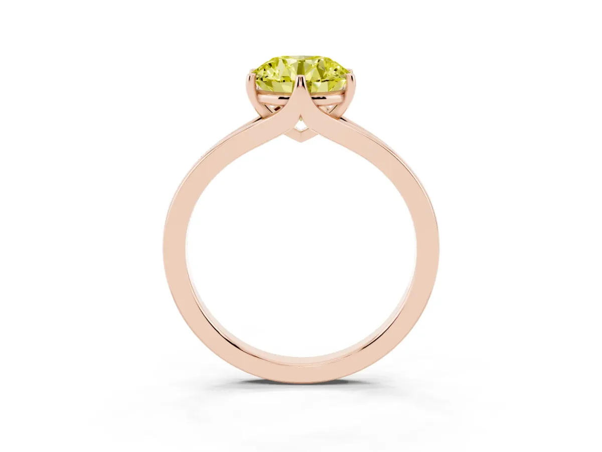 Fancy Yellow Round Cut Solitaire Diamond Ring with Six-Prong Setting and Tapered Band Rose gold