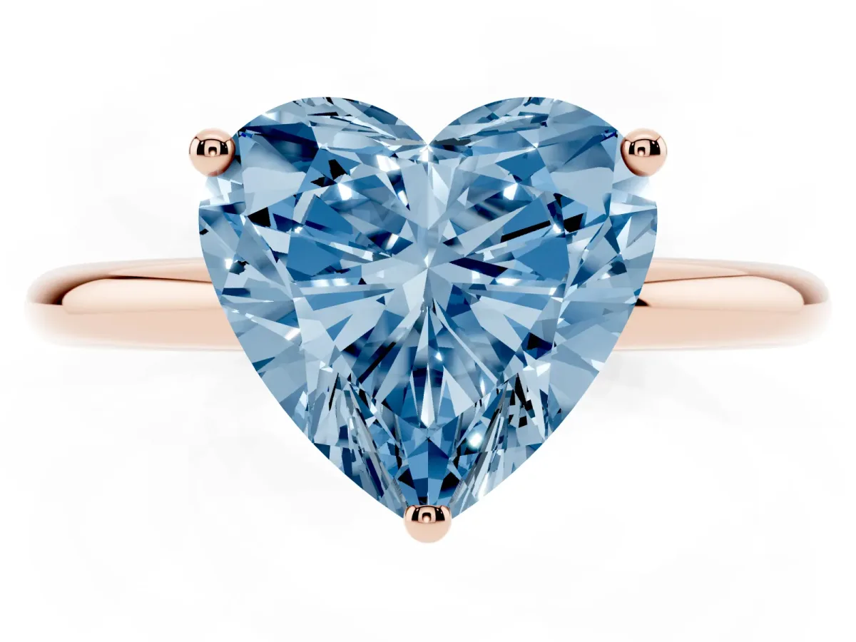 Fancy Blue Heart Cut Cut Solitaire Engagement Ring with Four-Prong Setting and Classic Band Rose gold