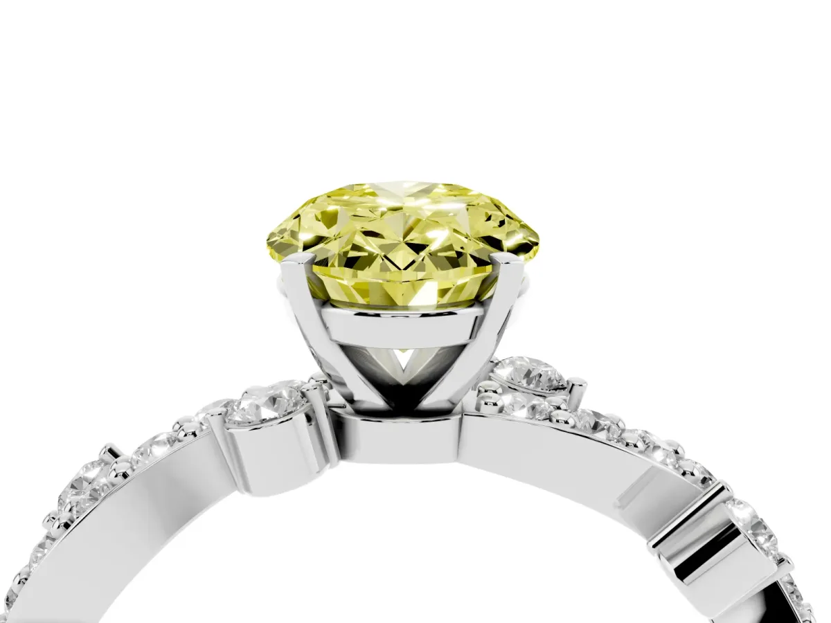 Fancy Yellow Oval Cut Cut Solitaire Diamond Twisted Band with Pave Setting Silver