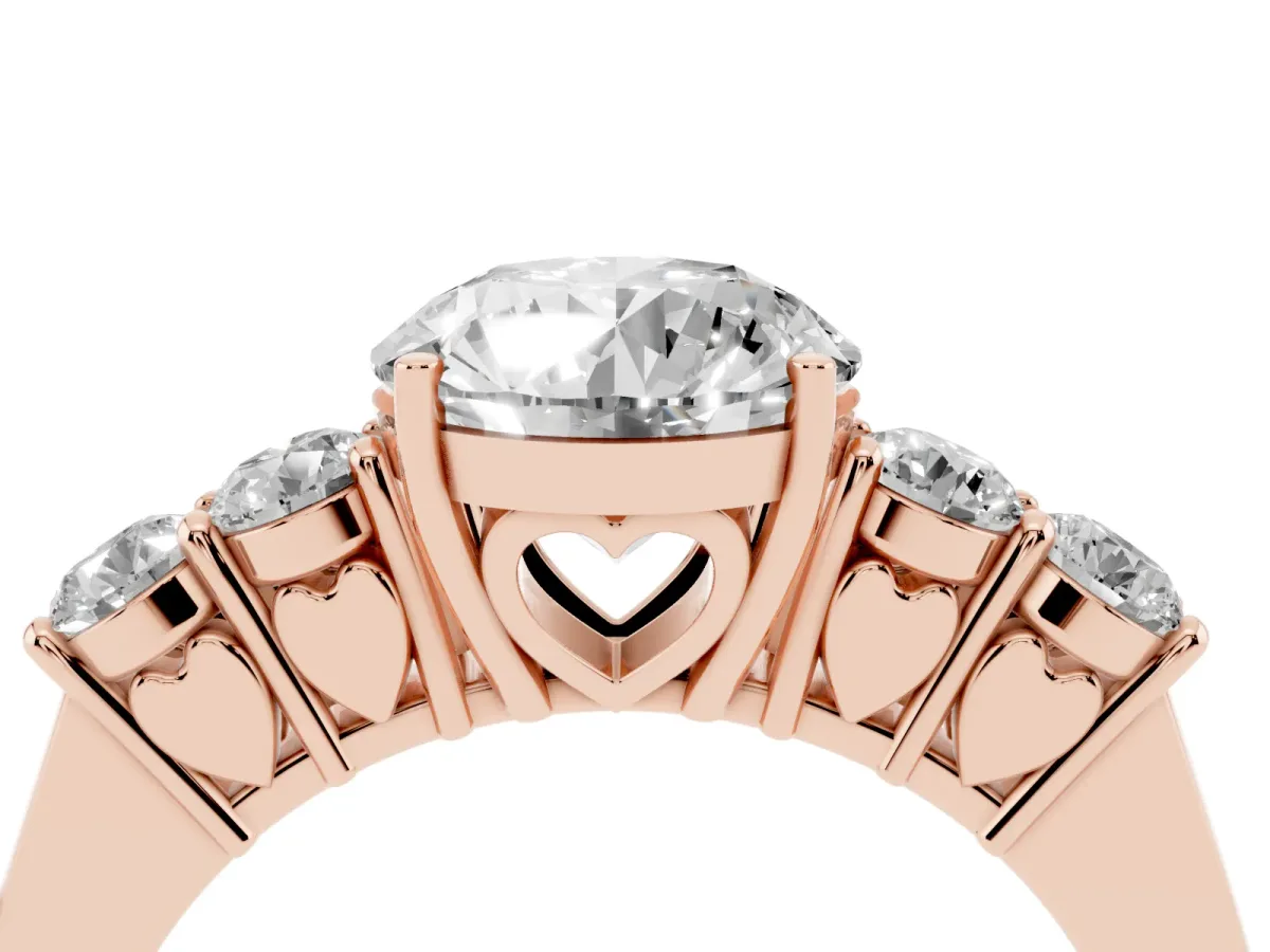 Round Cut Cut Diamond Five-Stone Prong Set White Gold Ring Rose gold