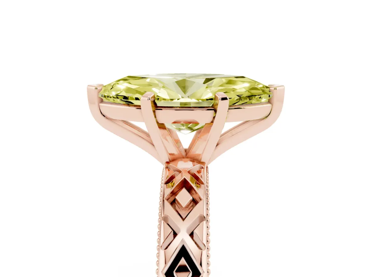 Fancy Yellow Marquise Cut Solitaire Diamond Ring with Milgrain and Black Enamel X Pattern Band Rose gold