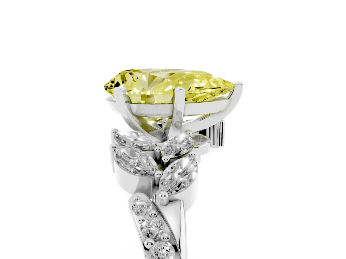 Fancy Yellow Pear Cut Solitaire Marquise Twist Band with Six-Prong Setting Silver