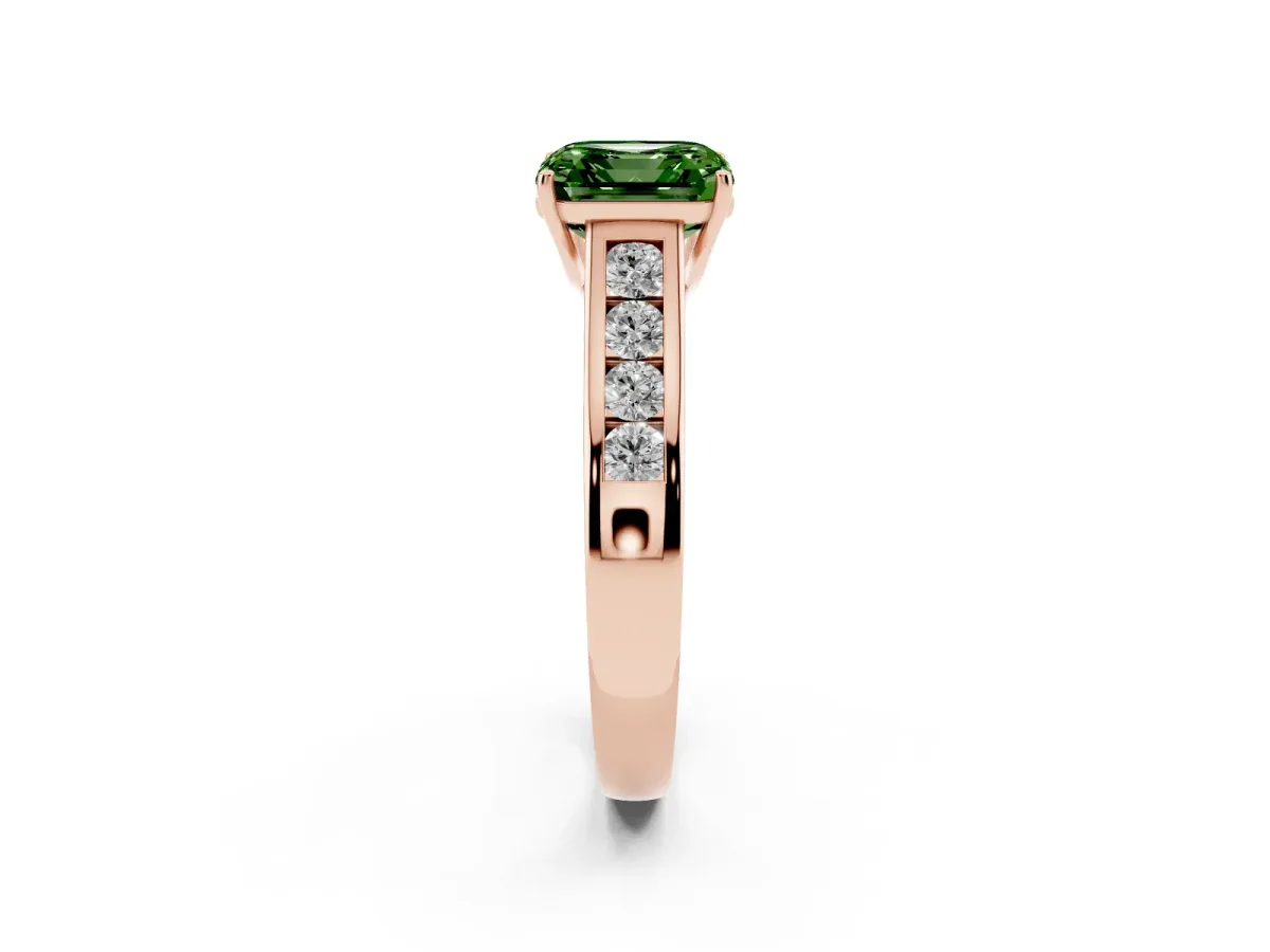 Fancy Green Asscher Cut Solitaire Channel-Set Diamond Engagement Ring with Four-Prong Setting Rose gold