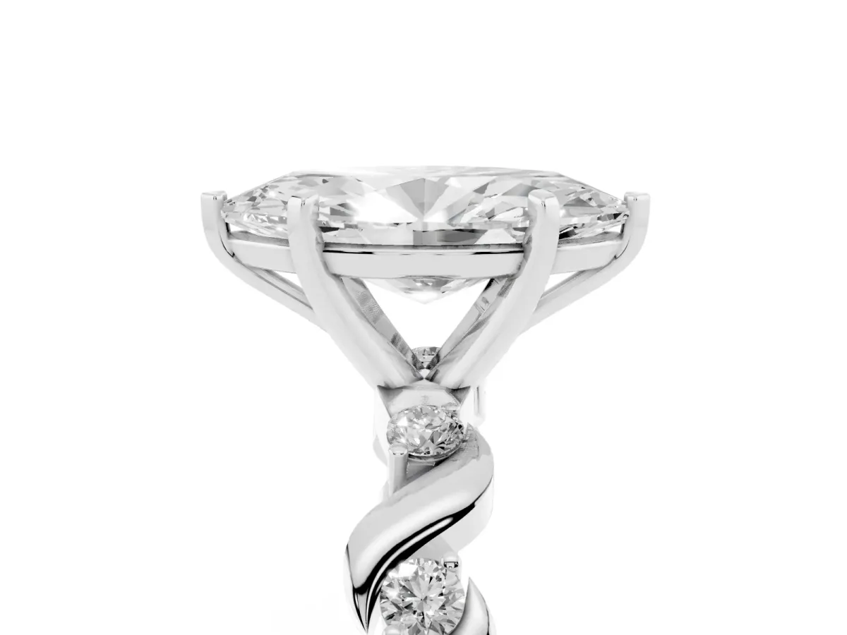 Marquise Cut Diamond Solitaire Twisted Band with Round Accents and Prong Setting Platinum
