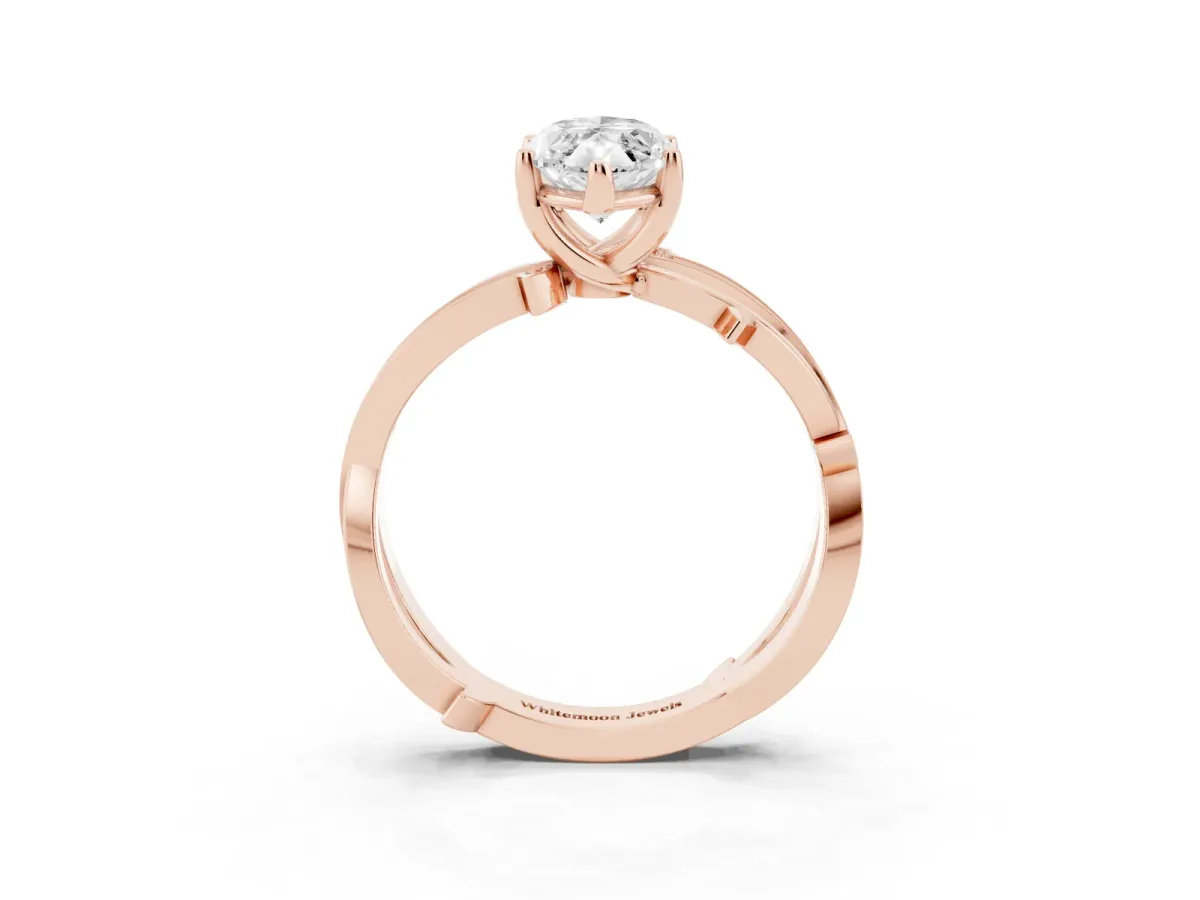 Marquise Cut Solitaire Twist Band with Pavé Accents and Four-Prong Setting Rose gold