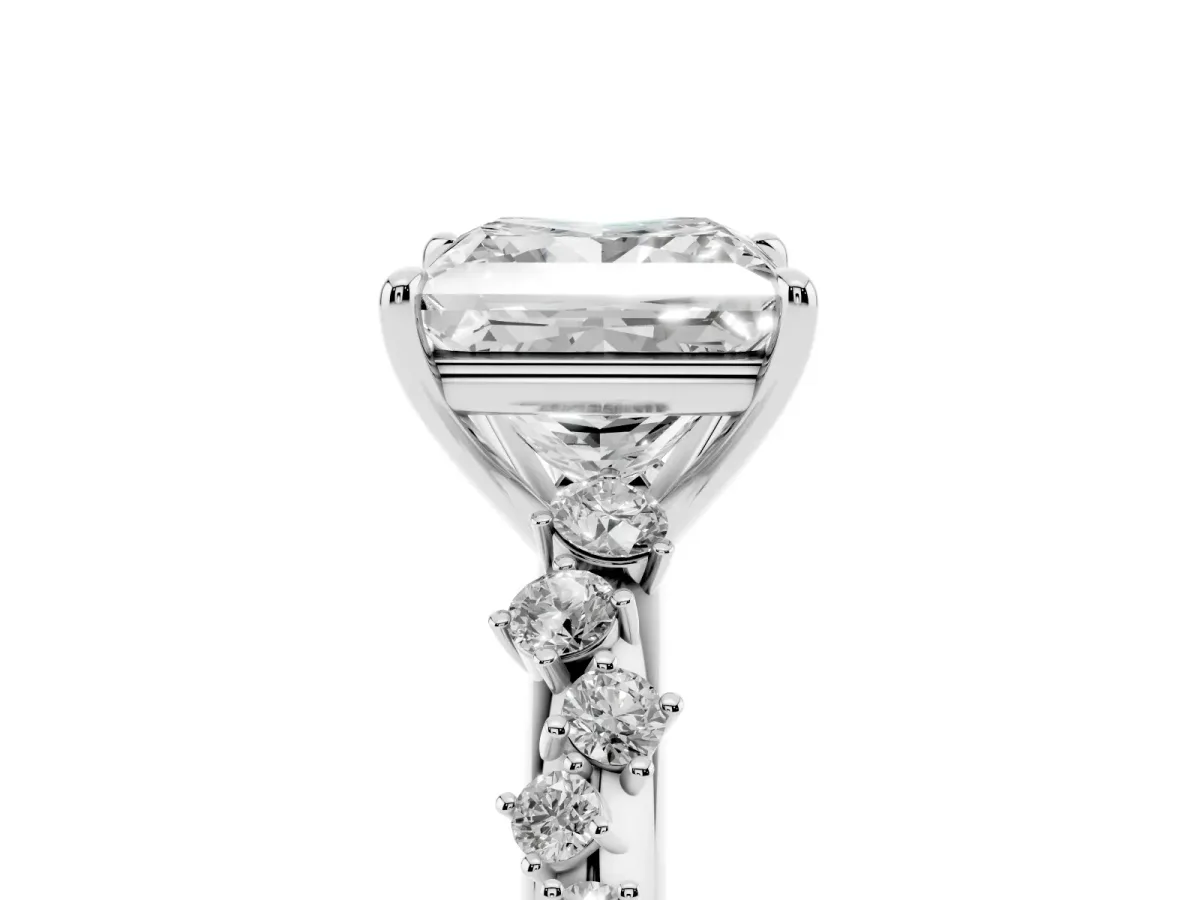 Princess Cut Diamond Cluster Side Stone Solitaire Ring with Prong Setting Silver