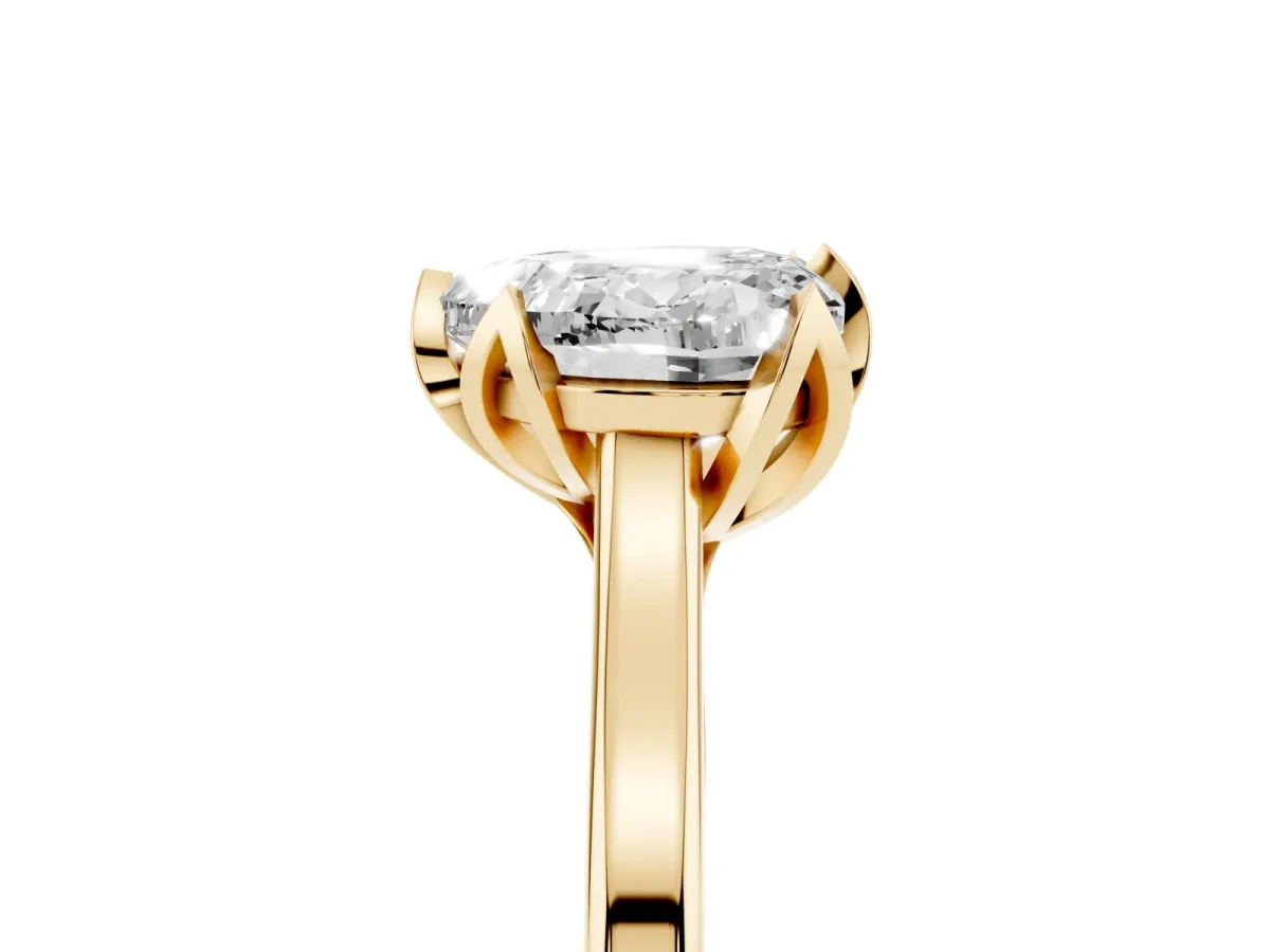 Heart Cut Diamond Solitaire Ring with Flower Prong Setting and Classic Band Yellow gold