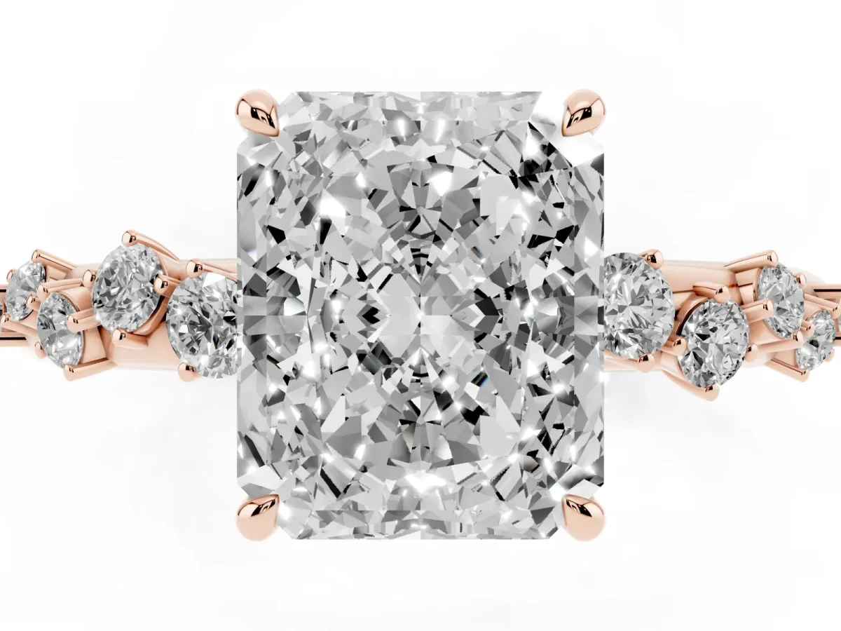 Radiant Cut Diamond Cluster Prong-Set Solitaire Ring Rose gold