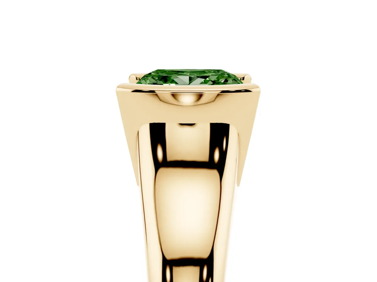 Fancy Green Princess Cut Solitaire Tension Set Diamond Ring with Split Shank Band Yellow gold