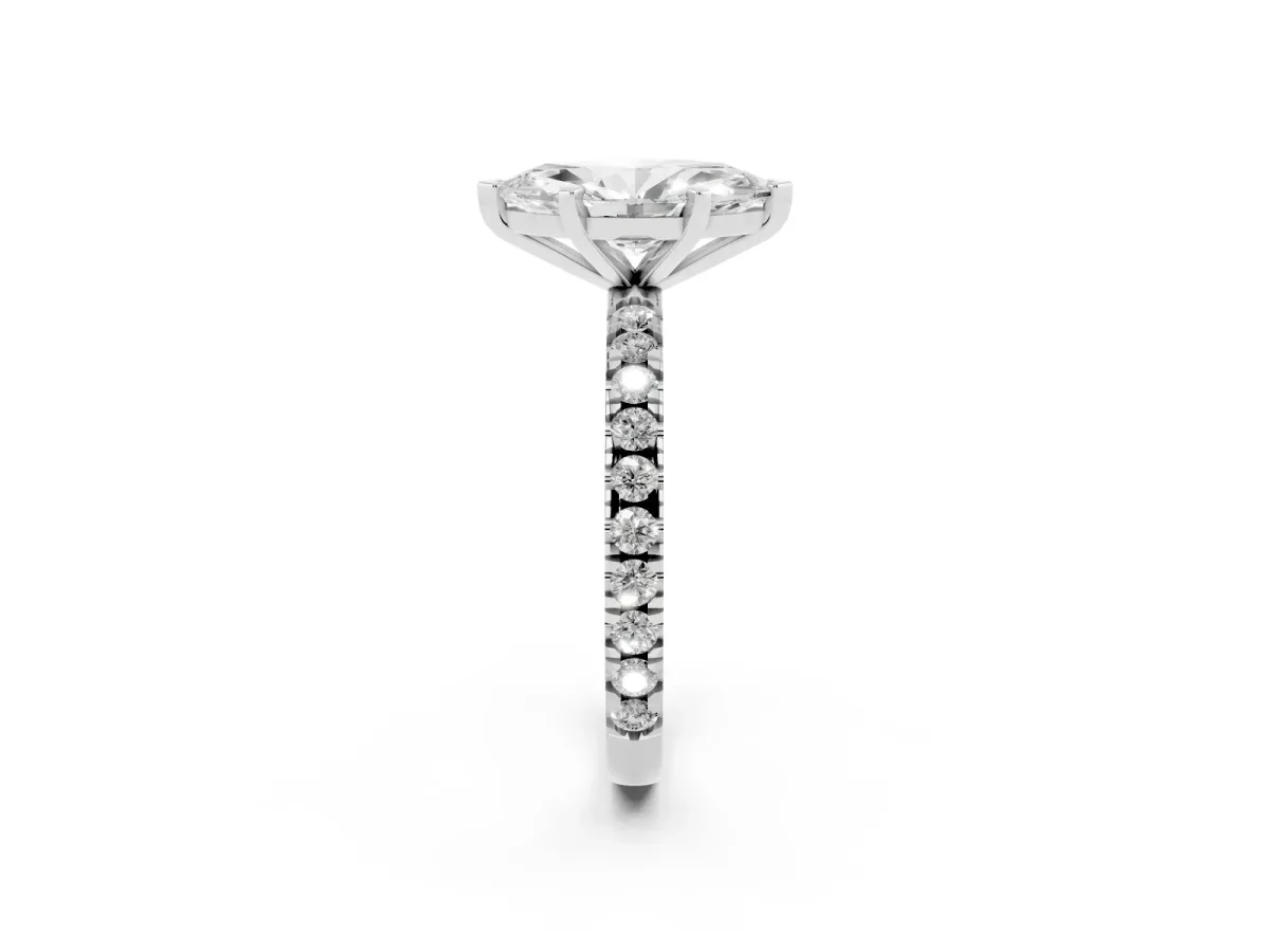 Marquise Cut Diamond Pavé Band Solitaire with Four-Prong Setting Platinum