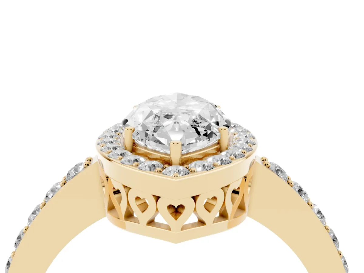 Marquise Cut Halo Diamond Pavé Band Ring with Prong Setting Yellow gold