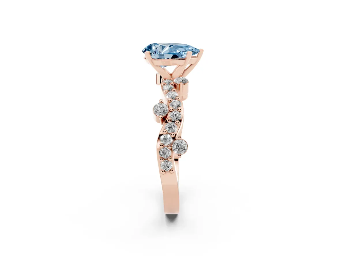 Fancy Blue Pear Cut Cut Solitaire Diamond Twisted Band with Pave Setting Rose gold
