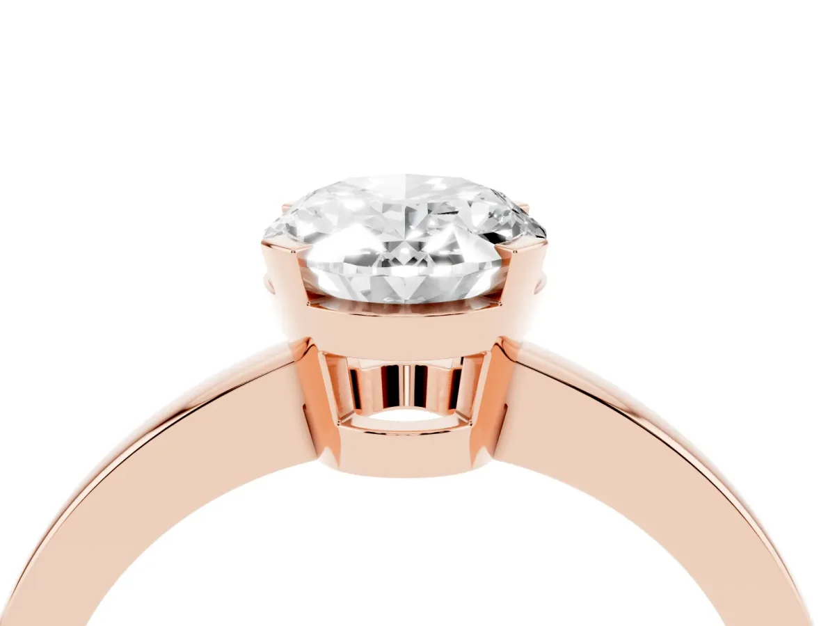 Oval Cut Cut Solitaire Ring with Four-Prong Setting and Classic Band Rose gold