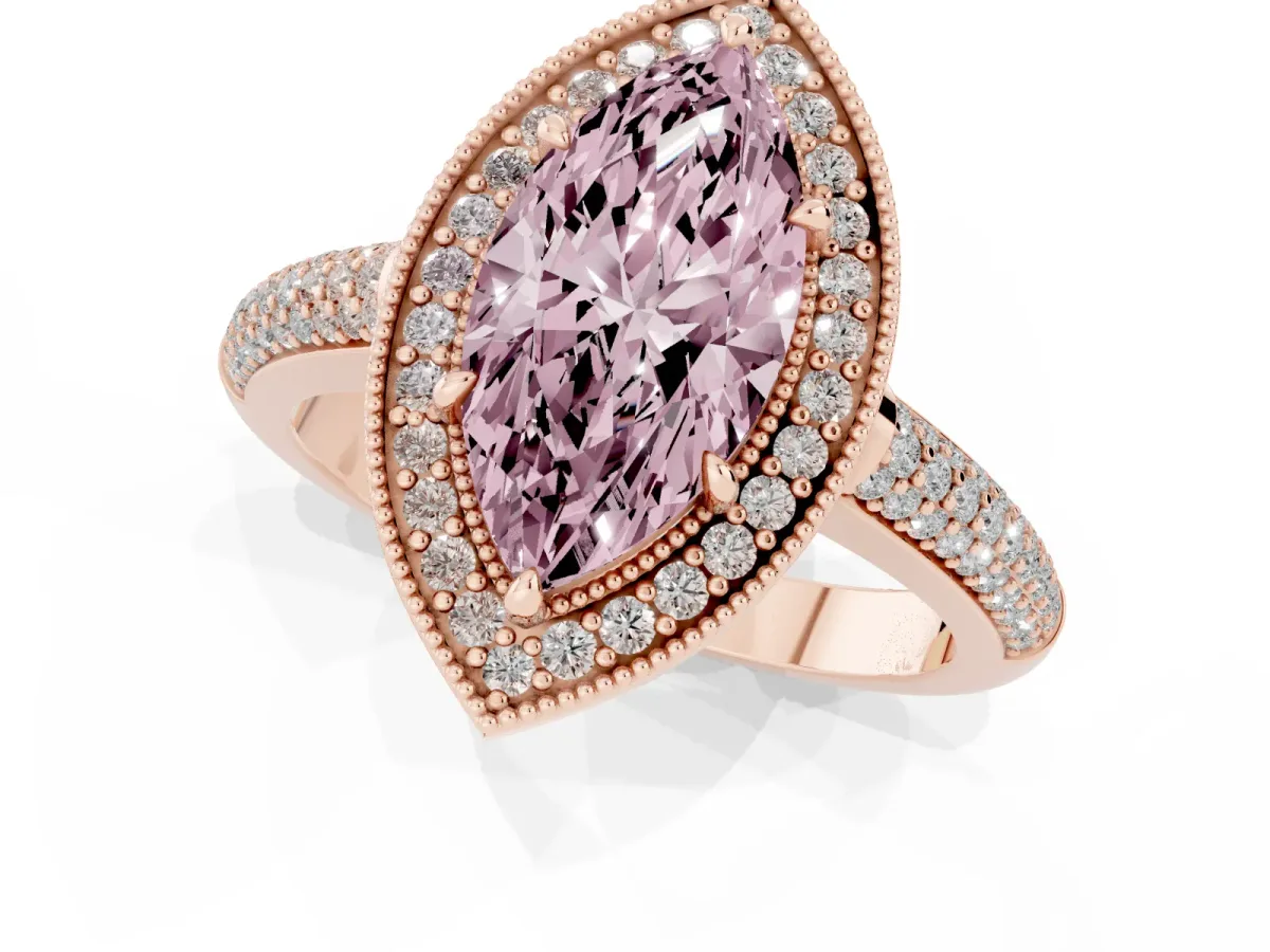 Fancy Pink Marquise Cut Cut Halo Diamond Pave Band with Four-Prong Setting Rose gold