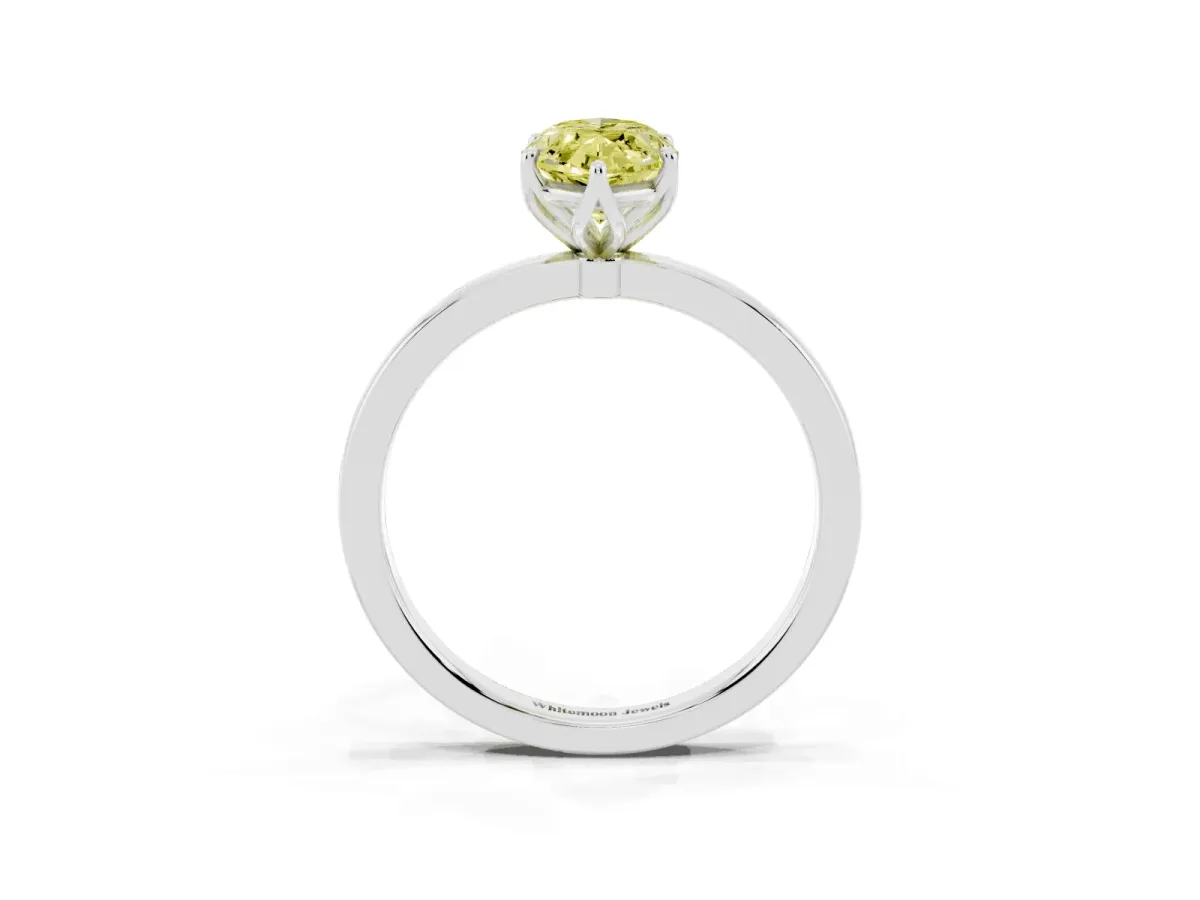 Fancy Yellow Marquise Cut Diamond Solitaire Ring with Thin Band and Prong Setting Silver