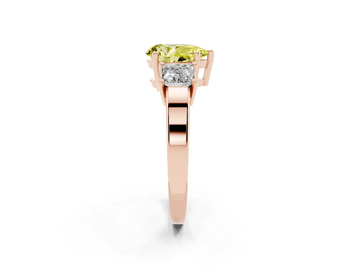 Fancy Yellow Three-Stone Pear Cut Cut Solitaire Ring with Prong Setting Rose gold