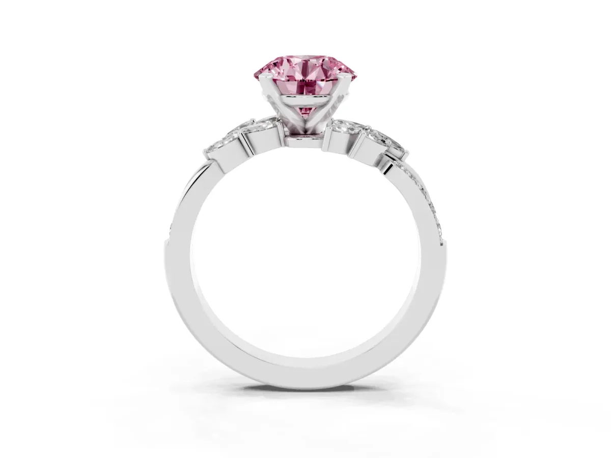 Fancy Pink Round Cut Solitaire Marquise Twist Band with Six-Prong Setting Silver