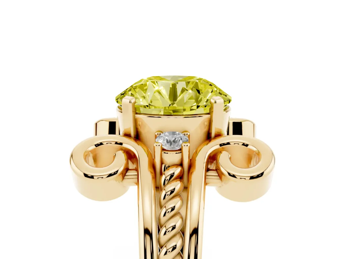 Fancy Yellow Round Cut Solitaire Twisted Band Scroll Prong Ring Yellow gold