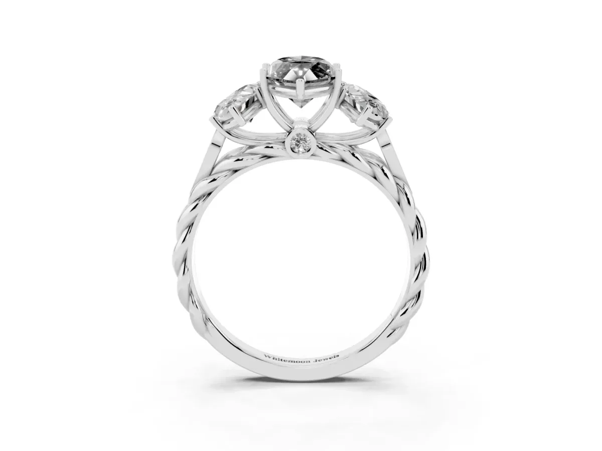 Fancy Black Three-Stone Marquise Cut Diamond Braided Band Ring with Four-Prong Setting Platinum