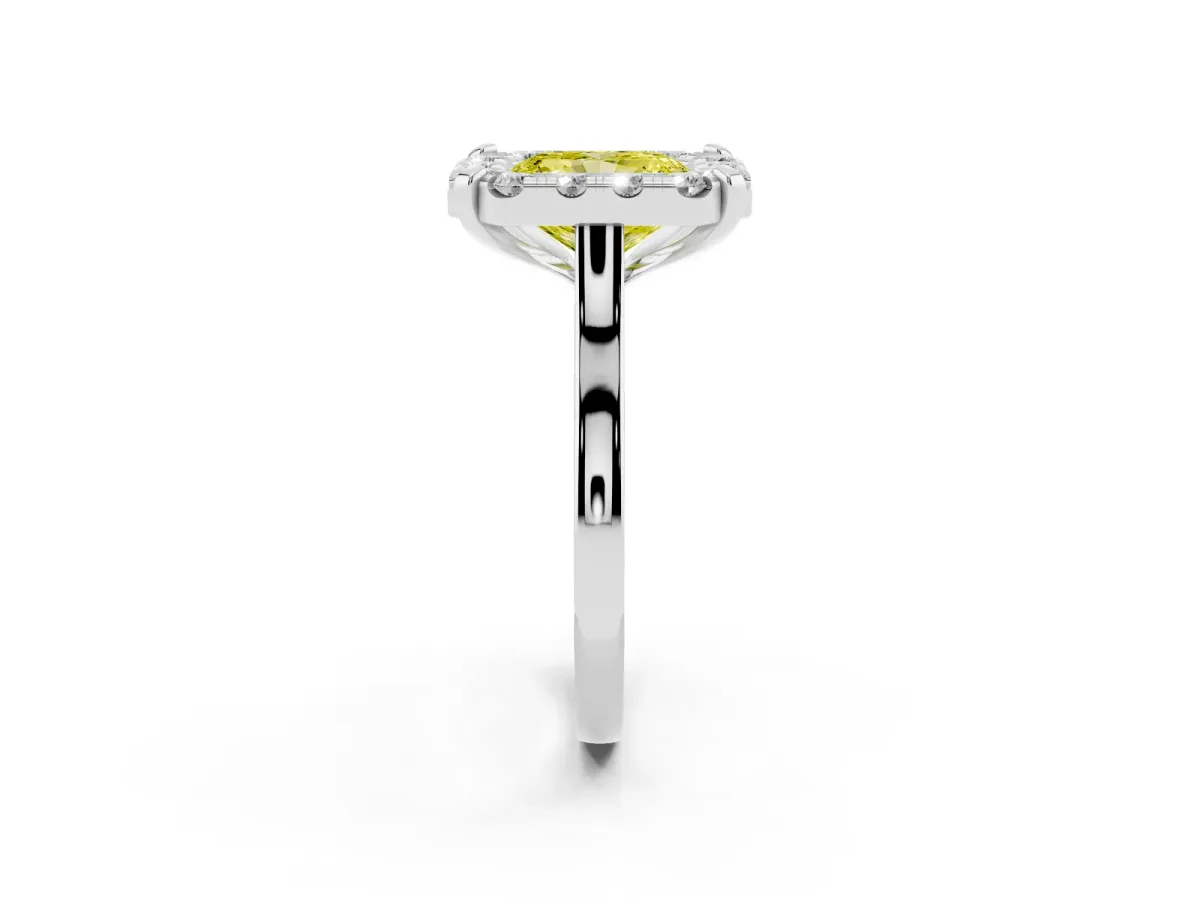 Fancy Yellow Radiant Cut Diamond Cluster Halo Solitaire with Four-Prong Setting Silver