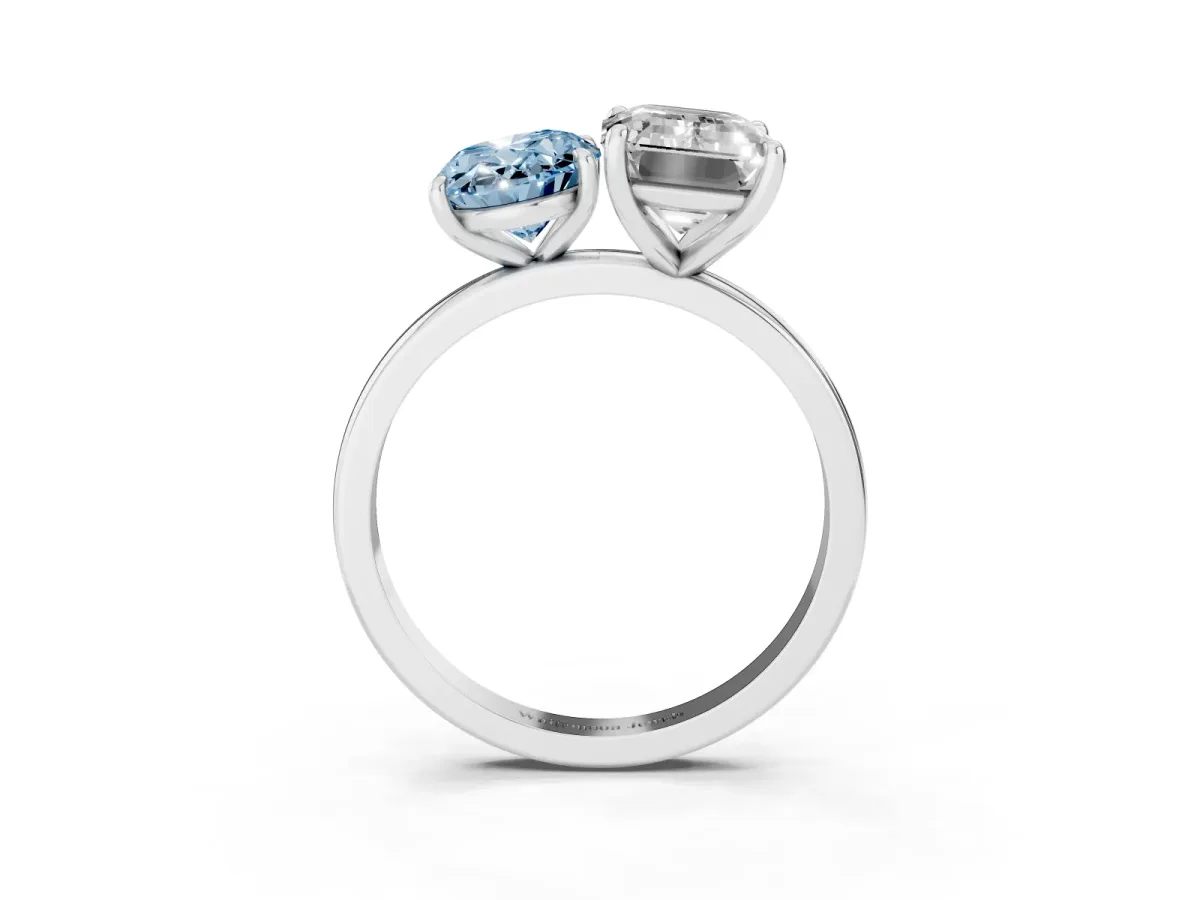 Fancy Blue Oval Cut and Emerald Cut Toi Moi Ring with Prong Setting Silver