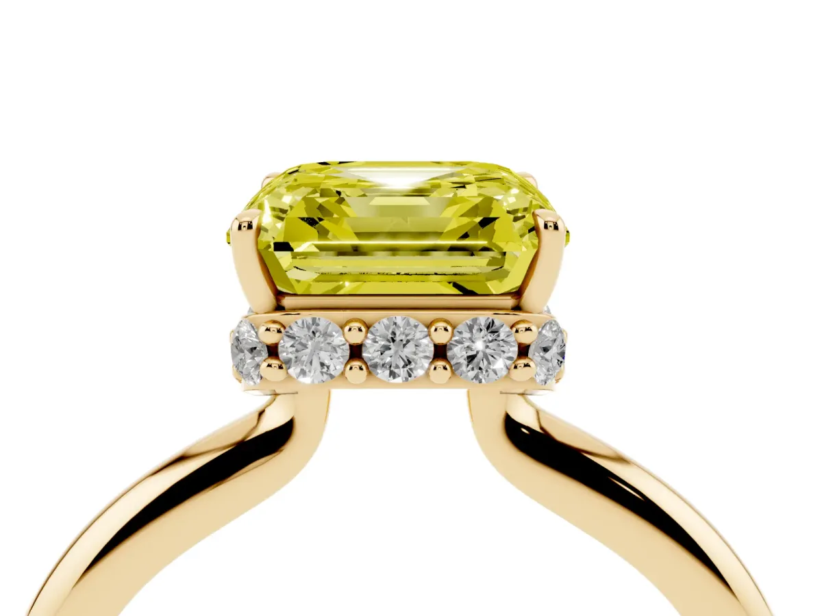 Fancy Yellow Asscher Cut Brilliant Solitaire Engagement Ring with Six-Prong Setting and Classic Band Yellow gold