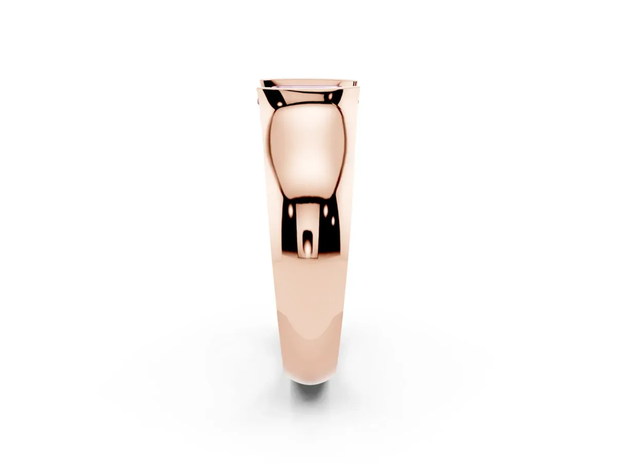 Fancy Pink Emerald Cut Solitaire Bezel Set Diamond Ring with Wide Band Rose gold