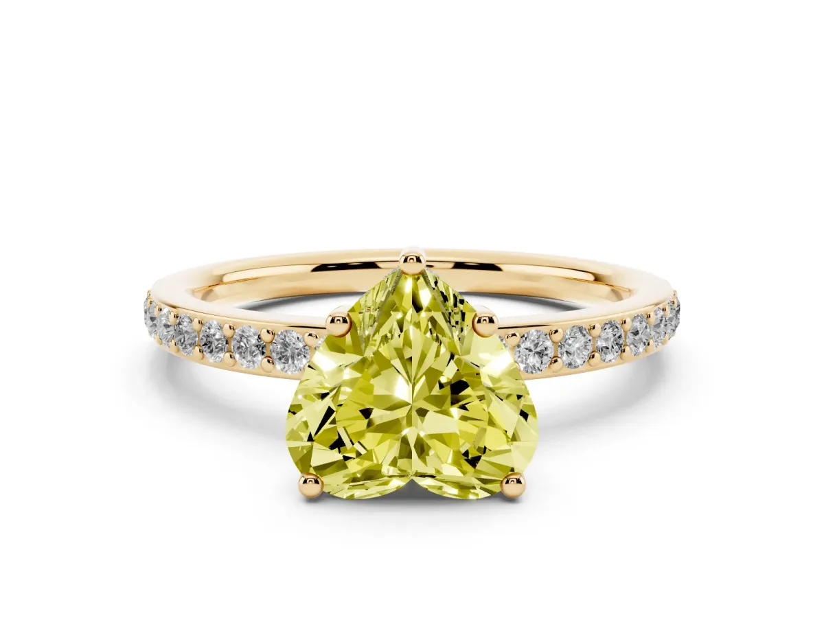Fancy Yellow Heart Cut Cut Diamond Pavé Band Ring with Four-Prong Setting Yellow gold