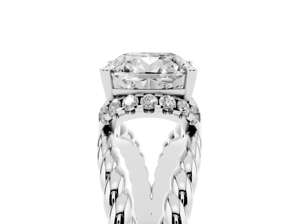 Cushion Cut Halo Twisted Band Four-Prong Ring Silver