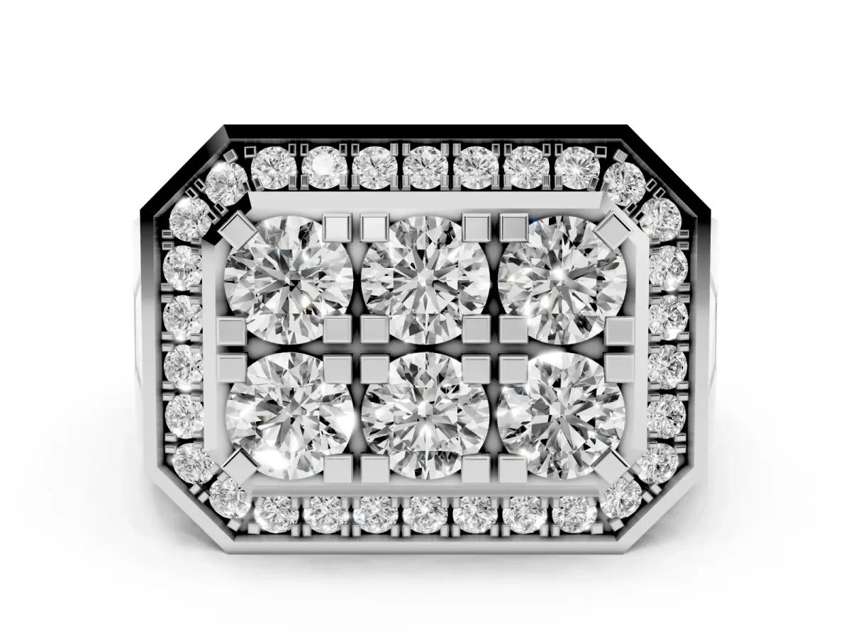 Round Diamond Cluster Halo Mens Ring Platinum