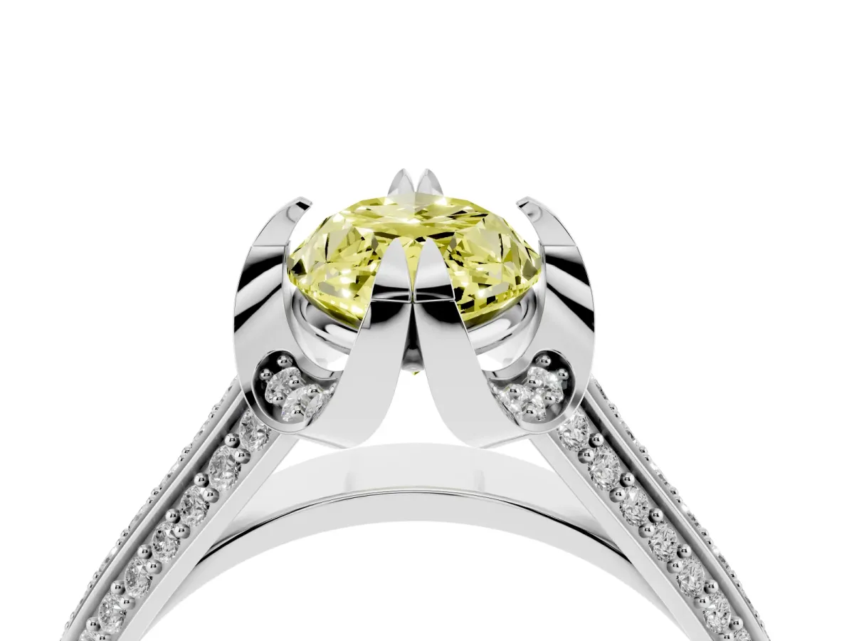 Fancy Yellow Marquise Cut Solitaire Pave Split Shank Ring with Four-Prong Setting Silver