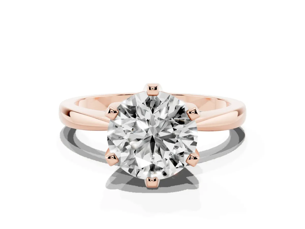 Round Cut Solitaire Engagement Ring with Six-Prong Setting and Tapered Band Rose gold