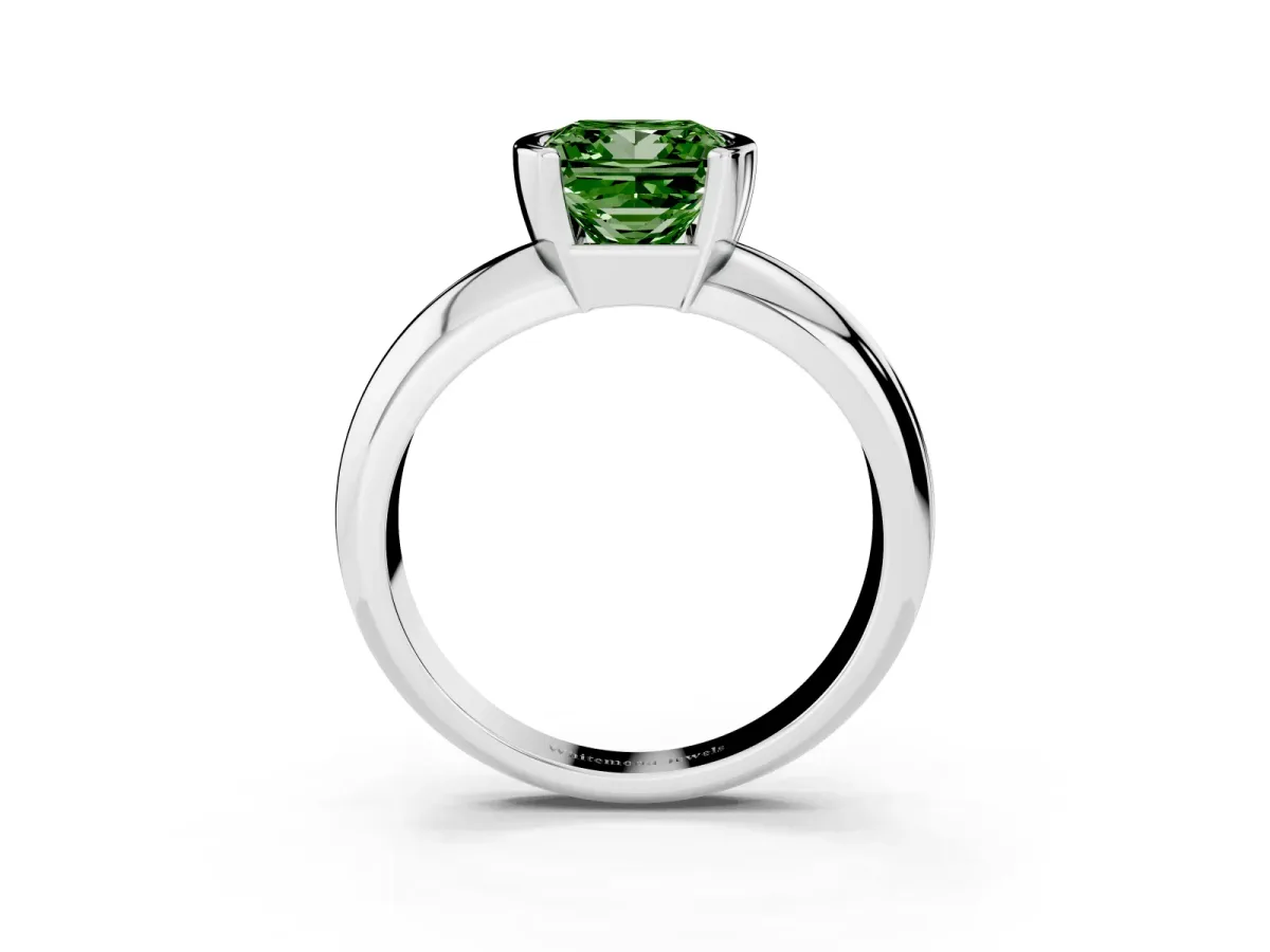 Fancy Green Princess Cut Solitaire Tension Set Diamond Ring with Wide Band Silver