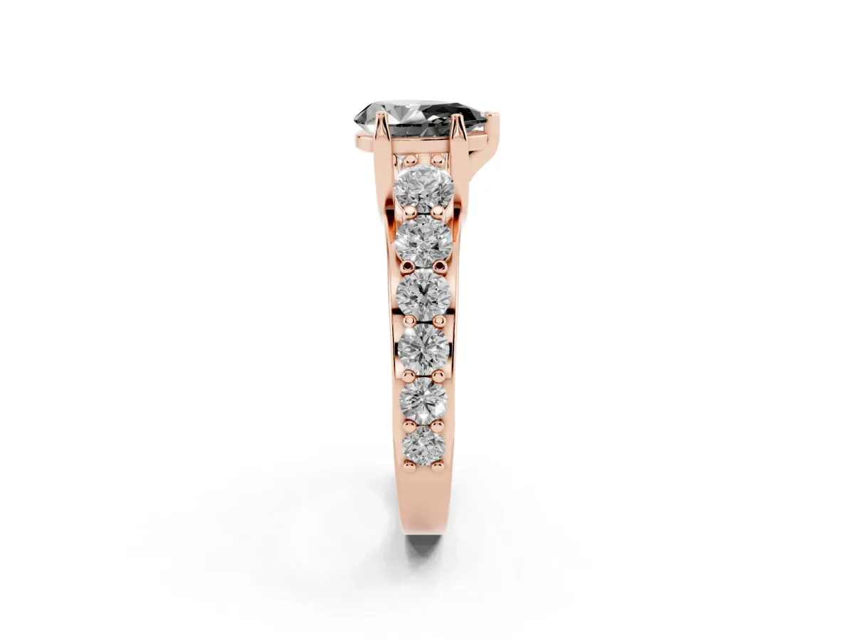 Fancy Black Pear Cut Diamond Engagement Ring with Pavé Band and Four-Prong Setting Rose gold