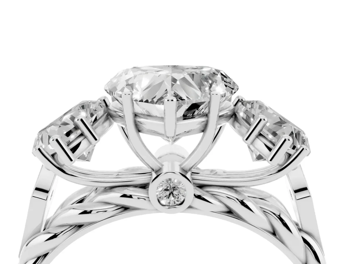 Three-Stone Heart Cut Diamond Braided Band Ring with Four-Prong Setting Platinum