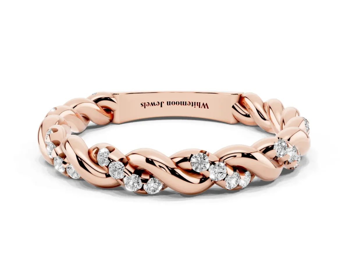 Twisted Pavé Round Diamond Eternity Band Rose gold