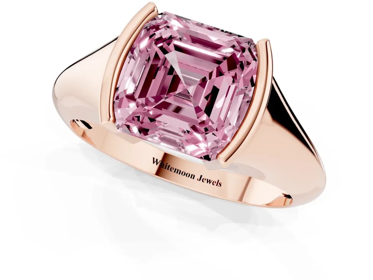 Fancy Pink Asscher Cut Solitaire Tension Set Diamond Ring Rose gold