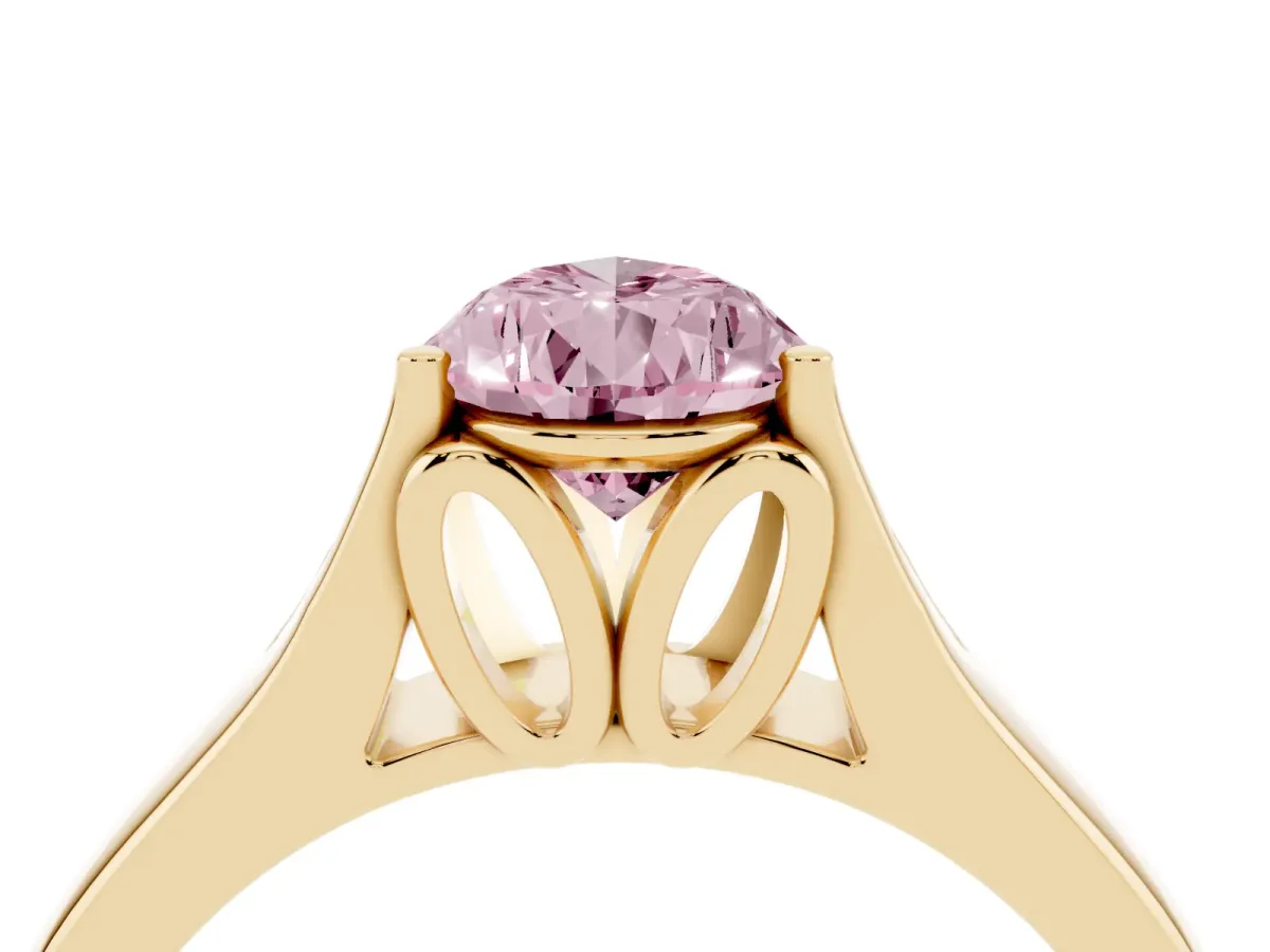 Fancy Pink Pear Cut Solitaire Diamond Ring with Cathedral Band and Four-Prong Setting Yellow gold