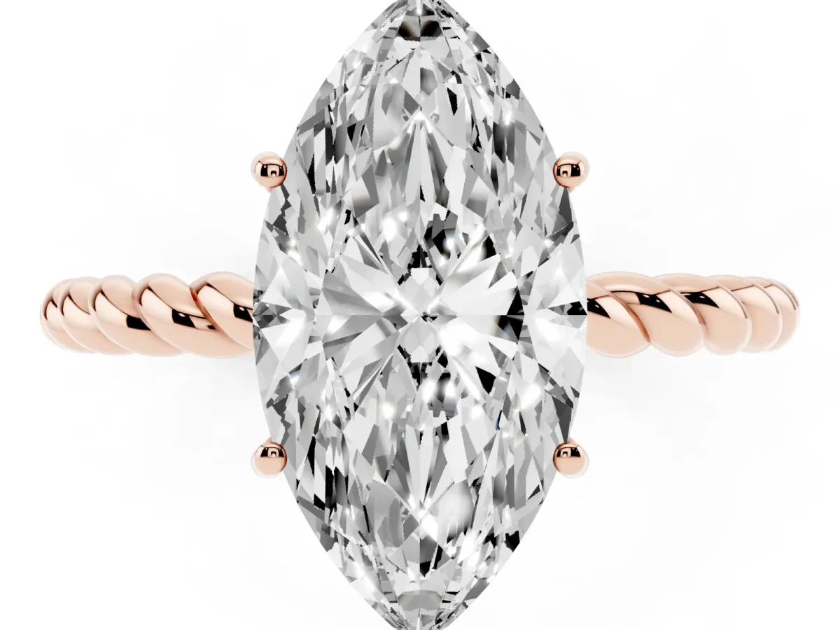 Marquise Cut Solitaire Twist Band Ring with Four-Prong Setting Rose gold