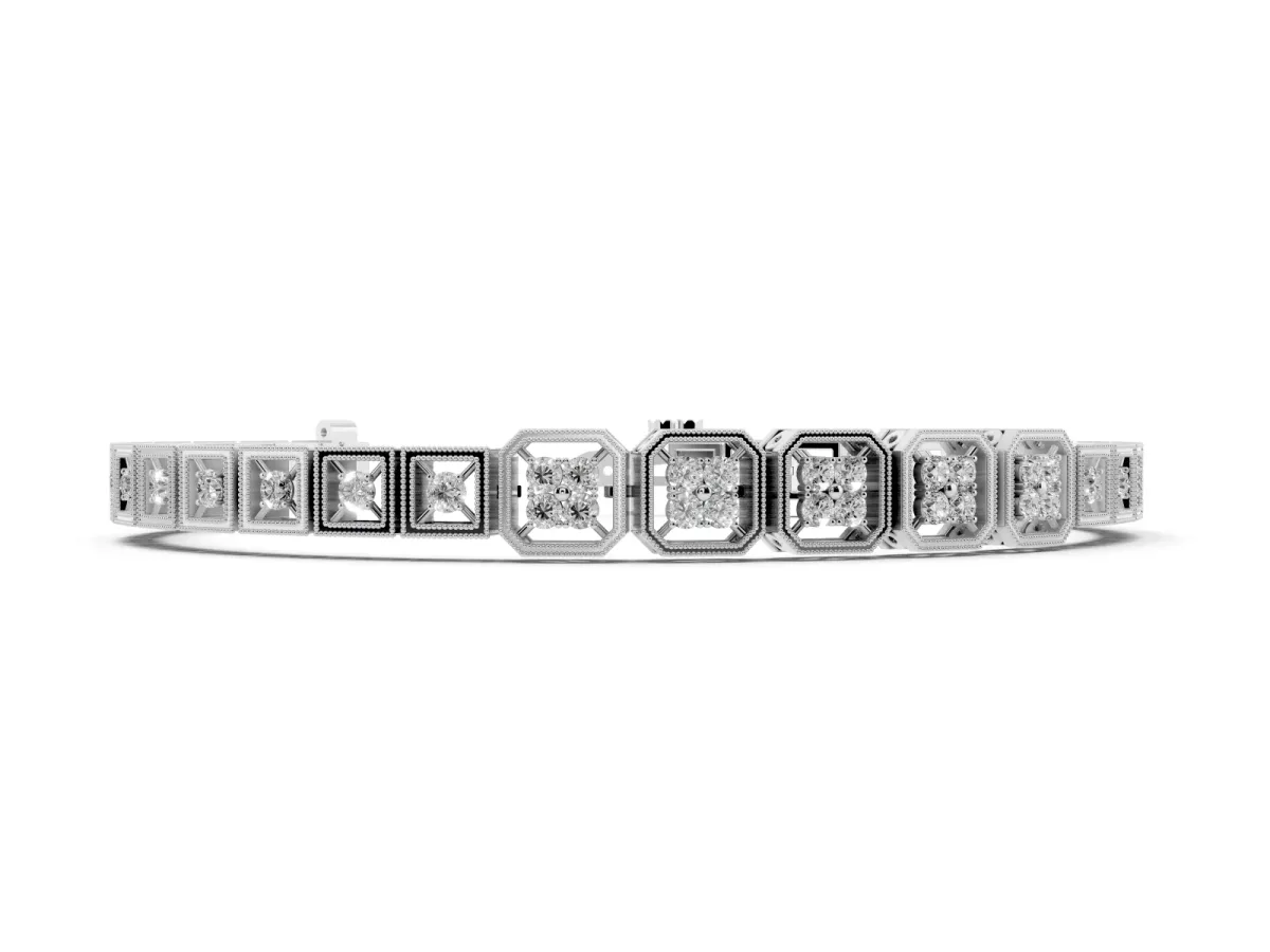 Round Diamond Tennis Bracelet with Milgrain Bezel Setting Silver