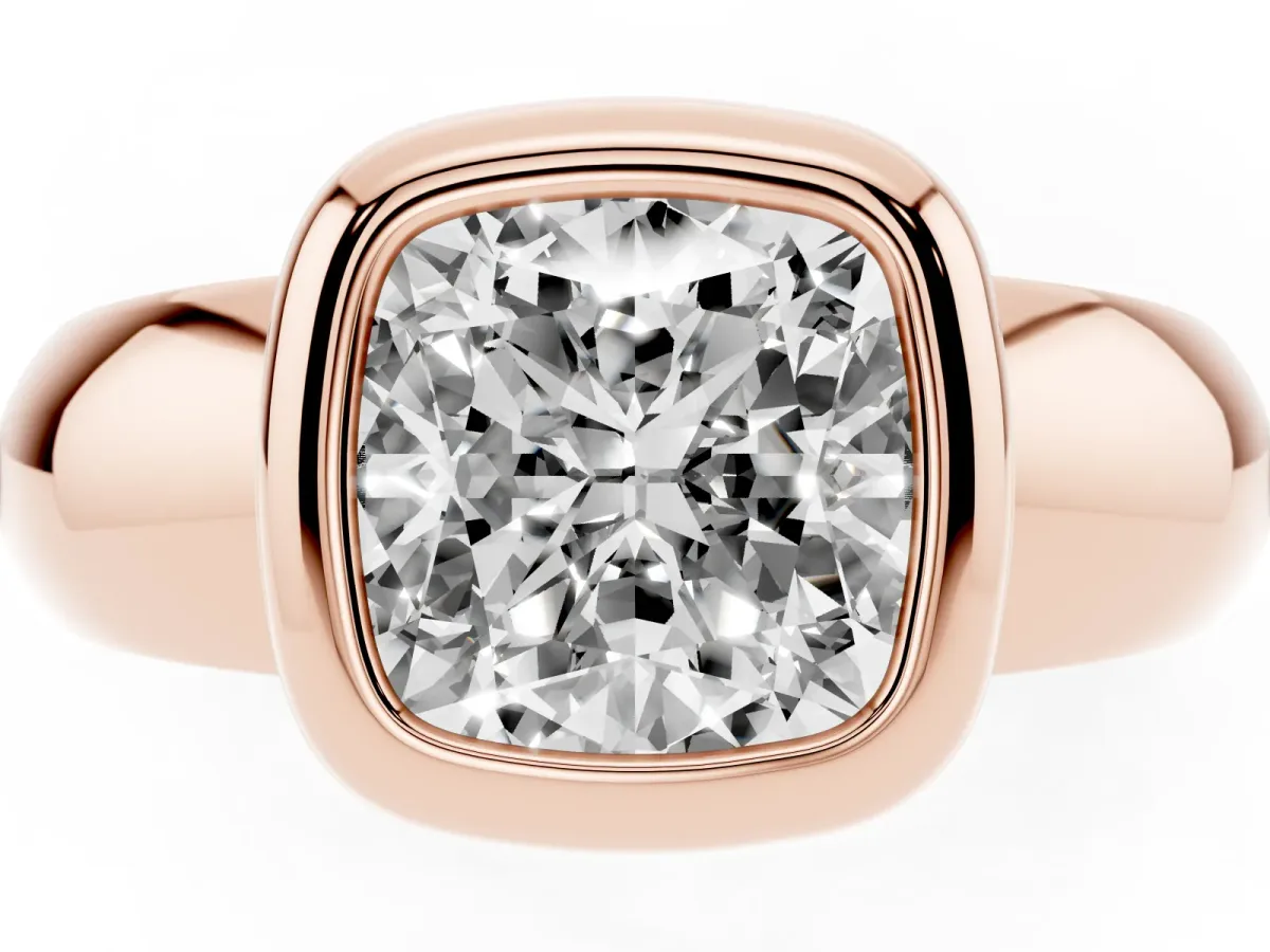 Bezel Set Cushion Cut Solitaire Ring with Wide Band Rose gold