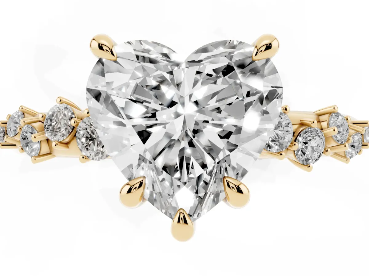 Heart Cut Cut Diamond Vine Band with Four-Prong Setting Yellow gold