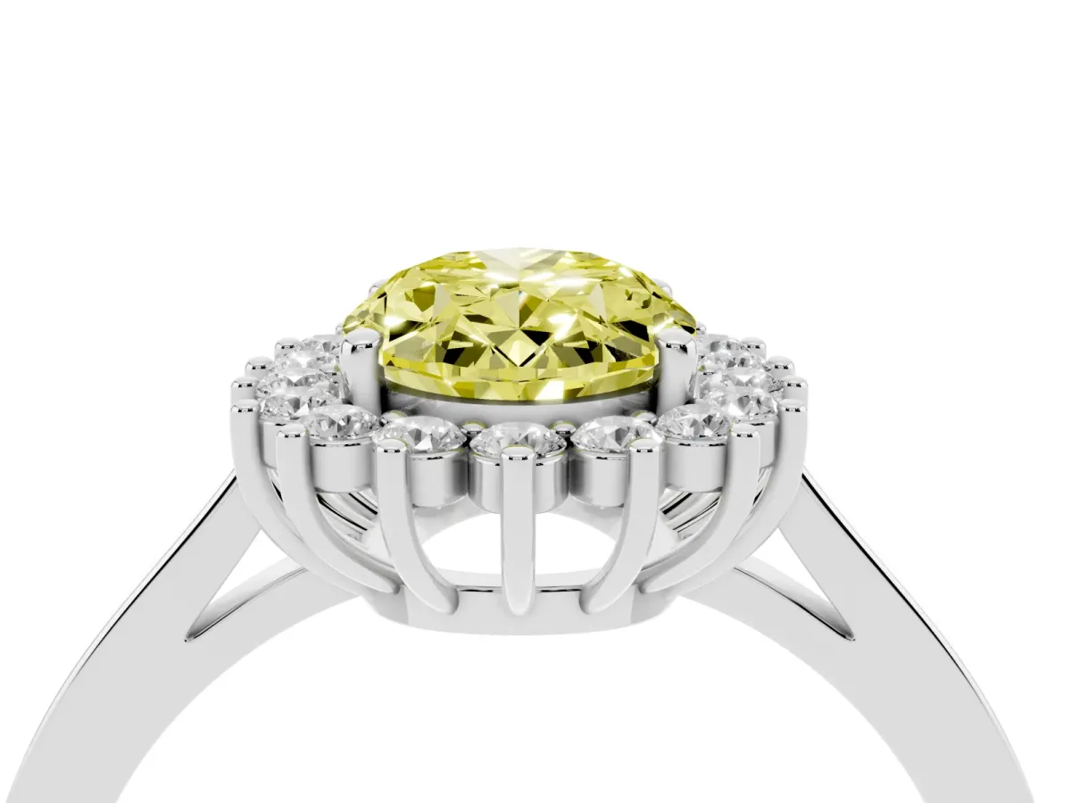 Fancy Yellow Oval Cut Cut Diamond Halo Ring with Round Brilliant Halo and Solitaire Band Silver