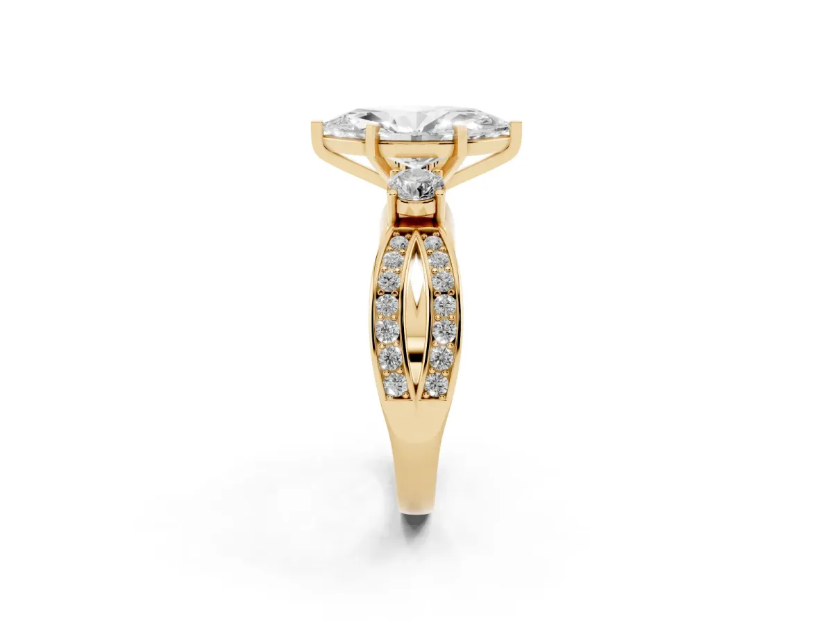 Three-Stone Marquise Cut Cut Diamond Twist Band with Prong Setting Yellow gold