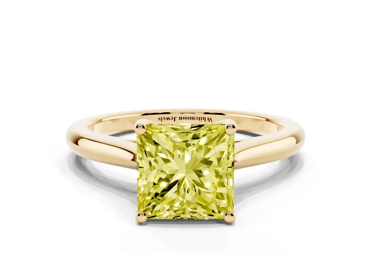 Fancy Yellow Princess Cut Cut Solitaire Ring with Cathedral Band and Four-Prong Setting Yellow gold