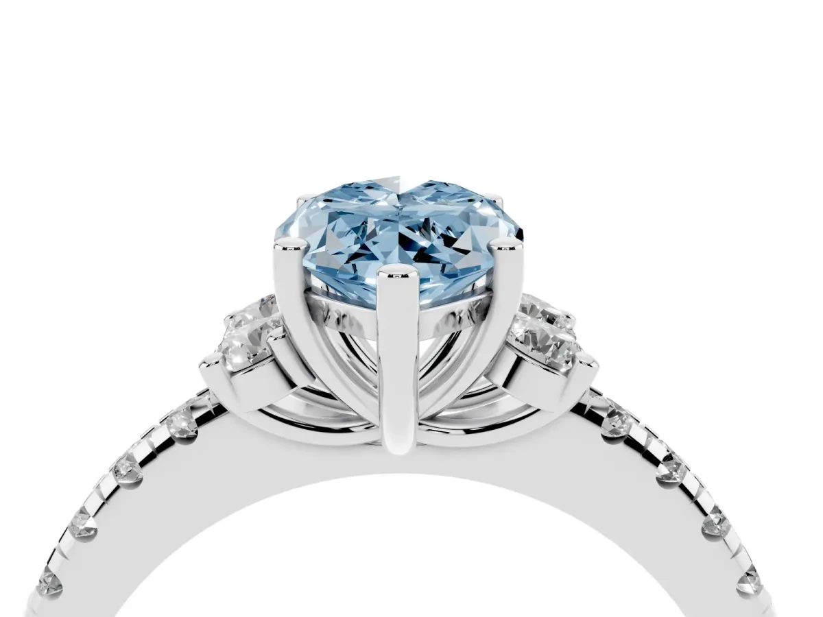 Fancy Blue Marquise Cut Diamond Three-Stone Pave Band with Four-Prong Setting Silver